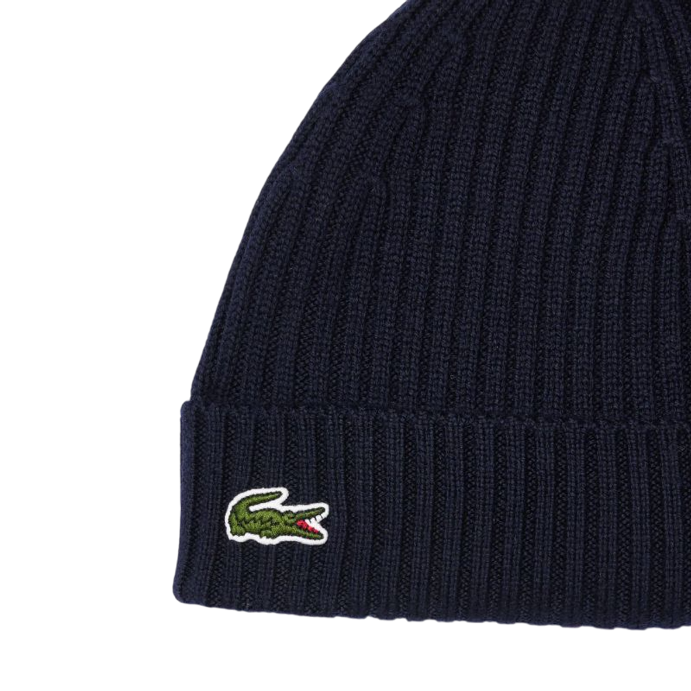 Шапка зимняя  Lacoste Unisex Ribbed Wool Beanie - navy blue