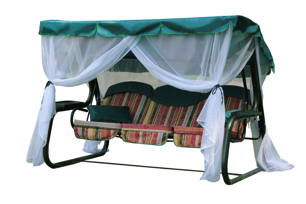 Качели садовые OLSA 3-х местные Мастак-3(каркас зеленый, м/э разноцветный рис.полоска)2 уп.