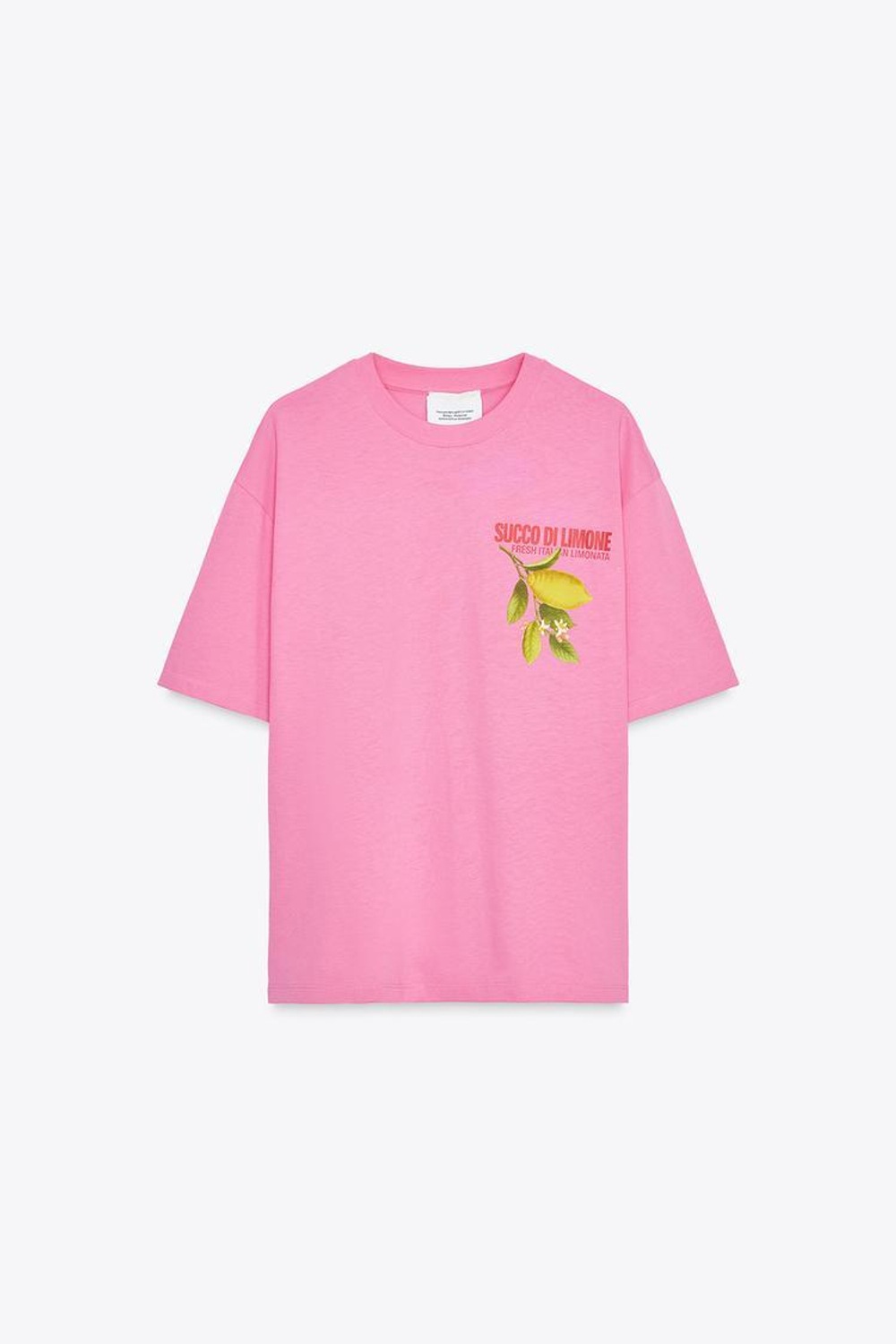 ZARA ФУТБОЛКА С ПРИНТОМ «ЛИМОНЫ», ЦВЕТ ФУКСИИ