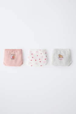 ZARA НАБОР ИЗ ТРЕХ ТРУСОВ С ПРИНТОМ, РОЗОВЫЙ