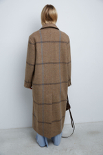 Пальто двубортное из шерсти Стелла Маккартни в клетку коричневый/голубой