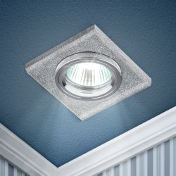 DK8 CH/SHSL Светильник ЭРА декор стекло квадрат MR16,12V/220V, 50W, хром/серебряный блеск | Декоративные встраиваемые светильники