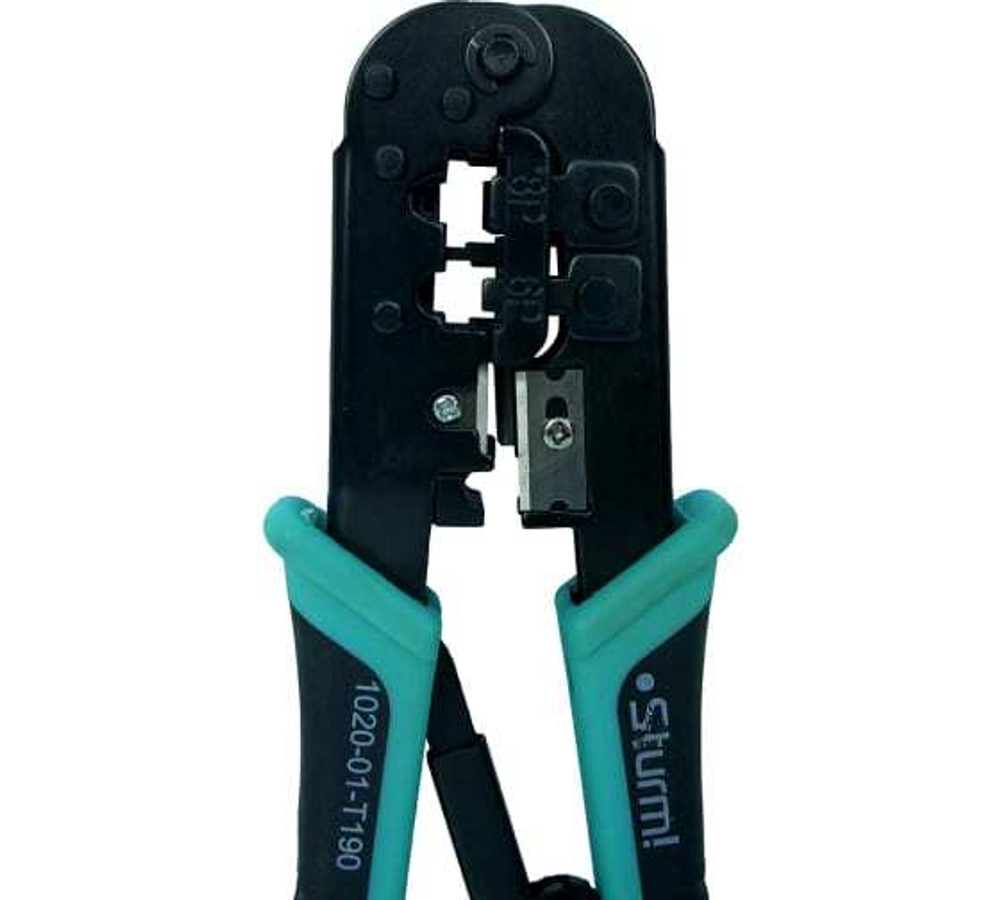 КЛЕЩИ STURM! Д/ОБЖИМА ТЕЛЕФОННЫХ И КОМПЬЮТ. КЛЕММ RJ-45/6P/8P И RJ-11/12/6P/8P 1020-01-T190