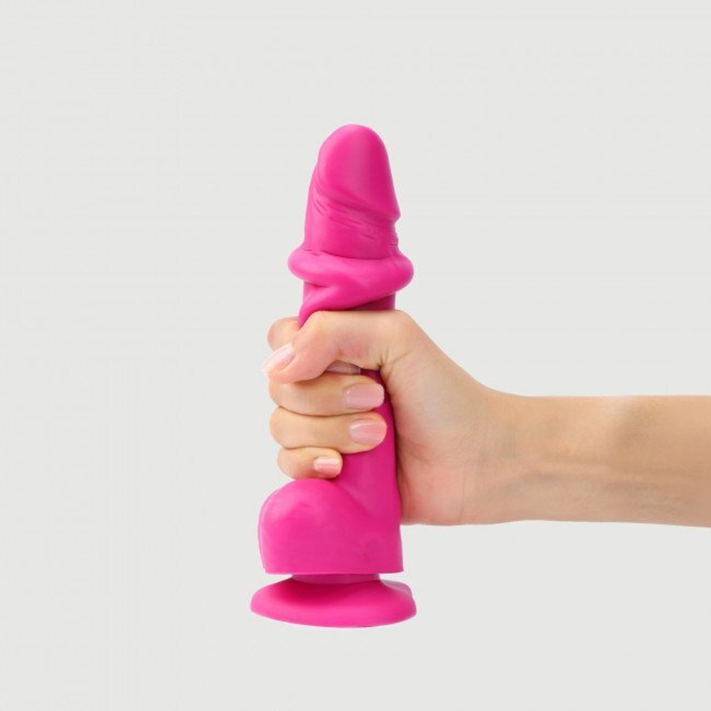 Реалистичный фаллоимитатор с подвижной кожей Strap-on-me SLIDING SKIN Small на присоске, фуксия