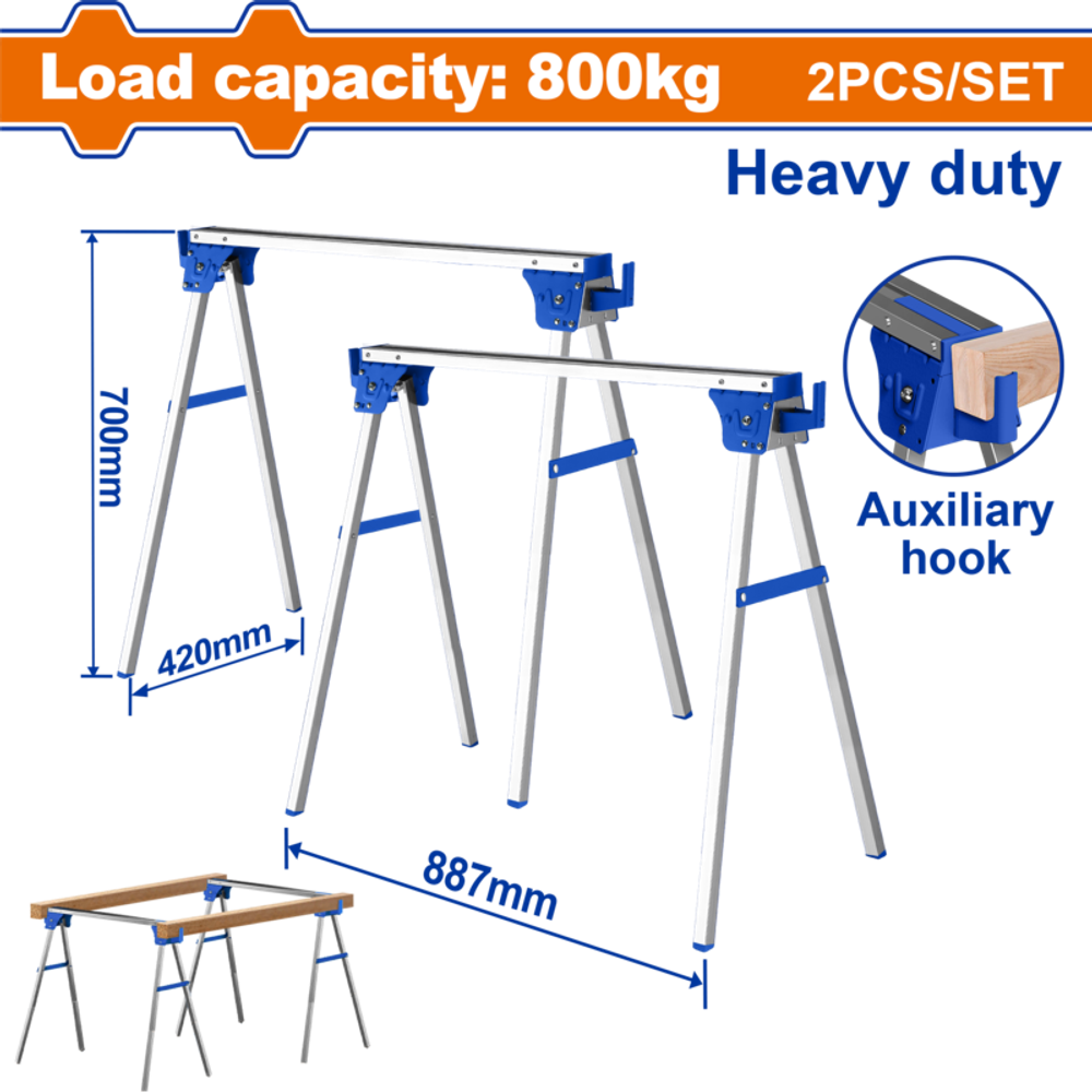 Козлы складные 2 шт, 800 кг WADFOW WDZ1515