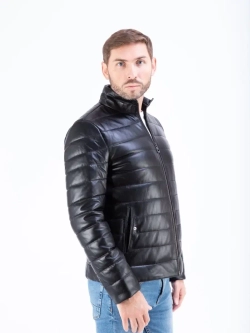 Куртка мужская из натуральной кожи стеганая,  утепленная