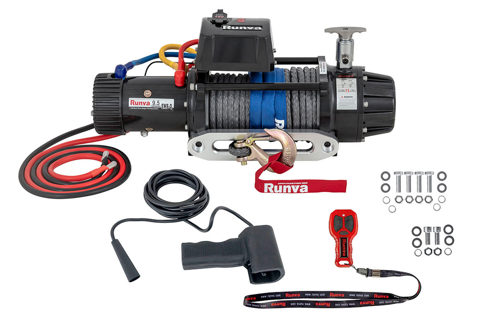 Лебёдка автомобильная электрическая 12V Runva 9500 lbs 4350 кг высокоскоростная, влагозащищенная, комбинированный роспуск, синтетический трос