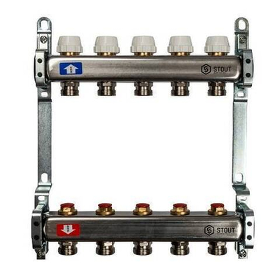 Коллекторная группа для радиаторного отопления STOUT SMS0922 - 1" на 5 контуров 3/4"EK (нерж.сталь)