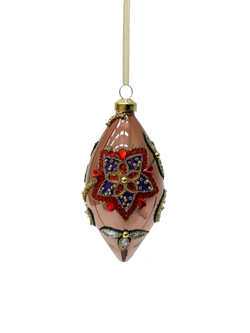 Набор елочных игрушек 8см 9шт ChristmasDeLuxe бежево-розовый с цветочным орнаментом