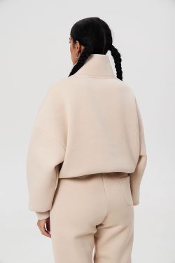 Утепленная олимпийка на молнии из премиум футера цвета беж