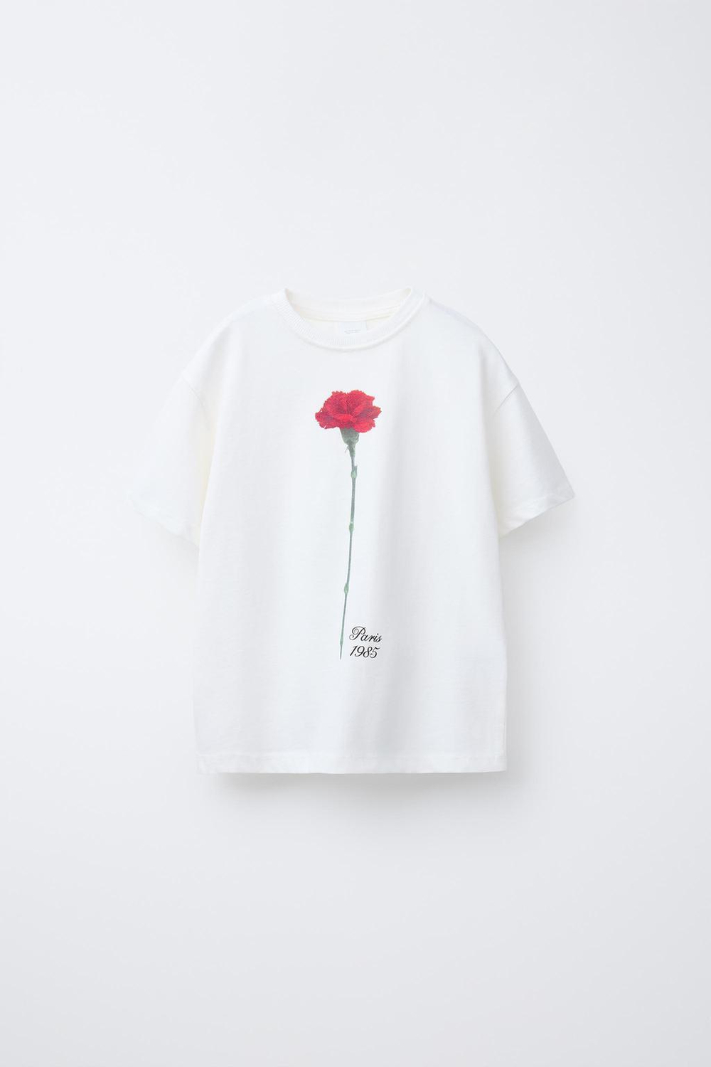 ZARA ФУТБОЛКА С ЦВЕТОЧНЫМ ПРИНТОМ, БЕЛЫЙ