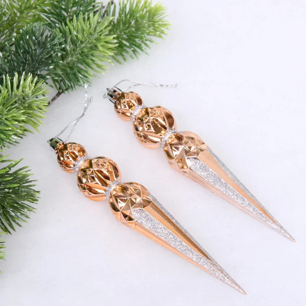 Ёлочные игрушки «Волшебная сосулька» 17,8 см (набор 2 шт), Шампань/серебро