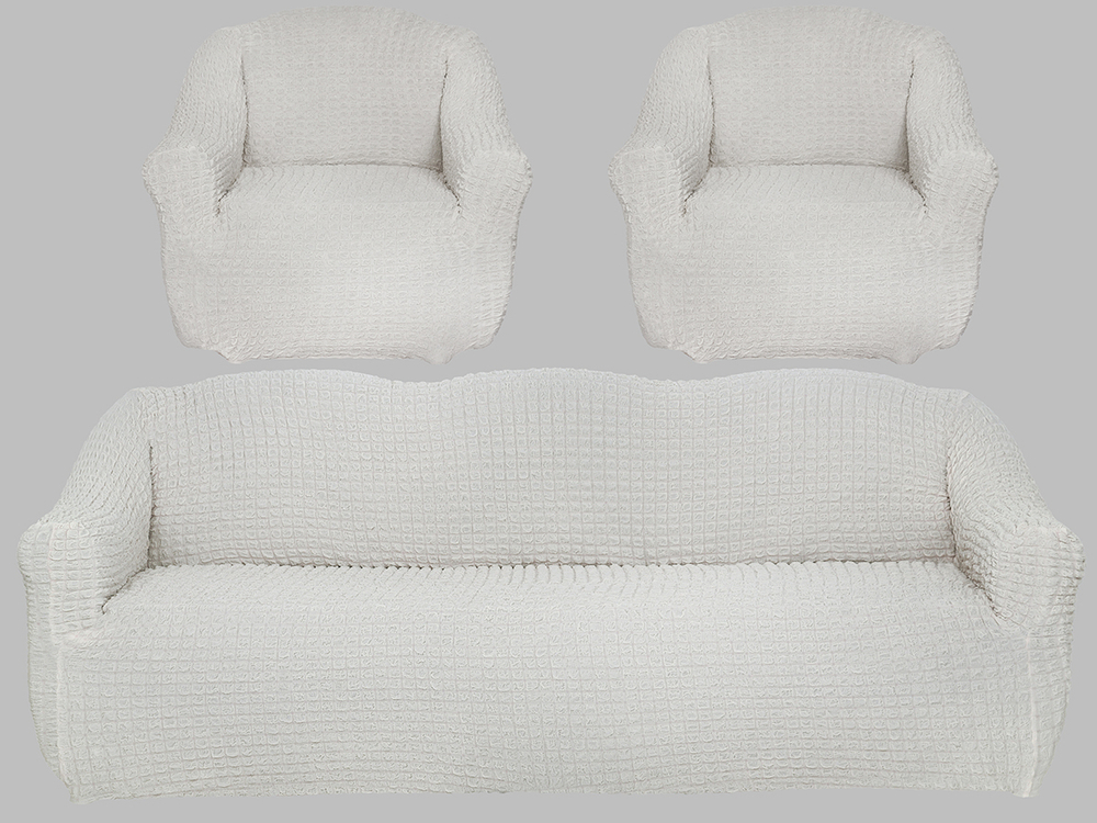 Комплект чехлов на диван и 2 кресла без оборки, цвет Слоновая кость