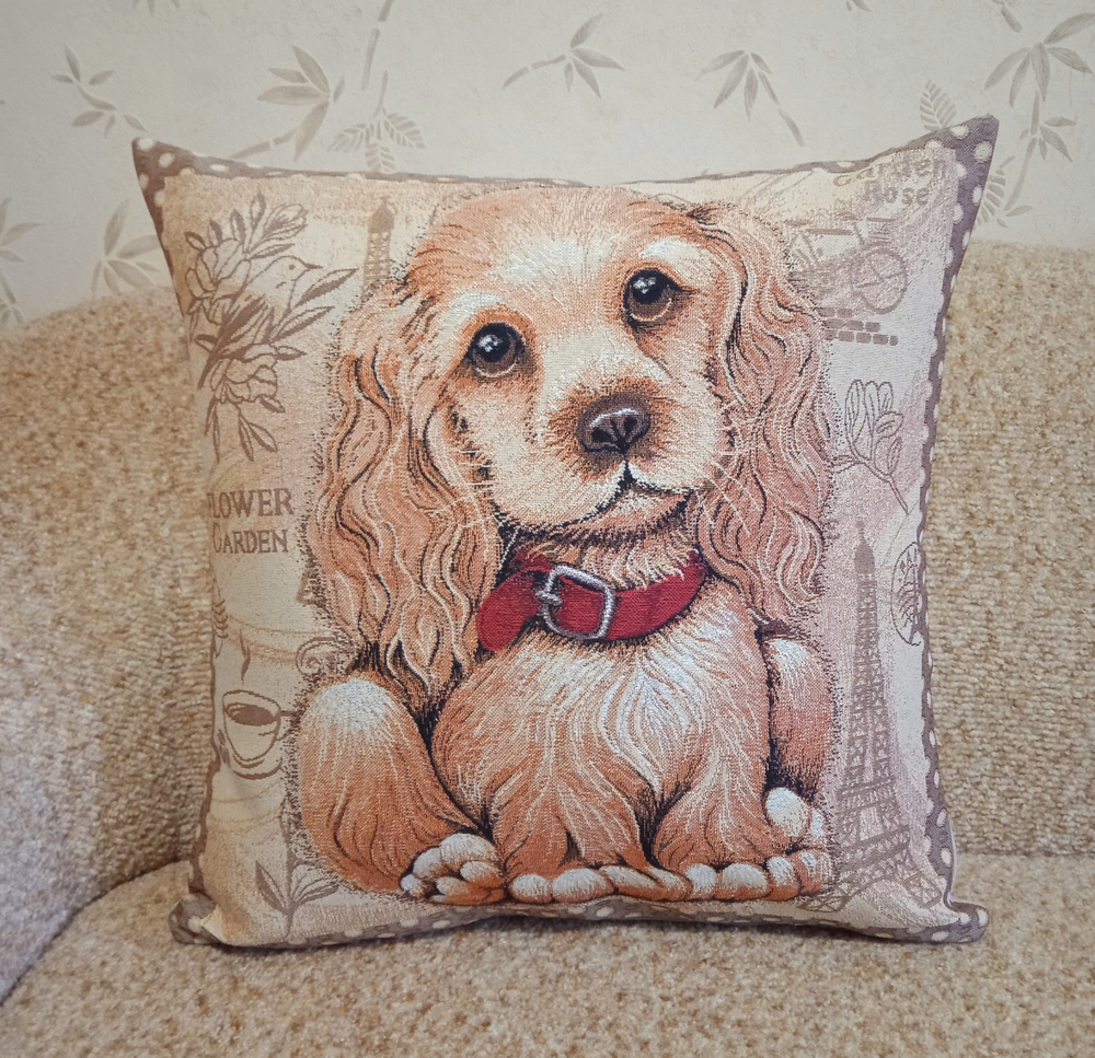 Декоративный гобеленовый чехол для интерьерной подушки Кокер Спаниель 47х47