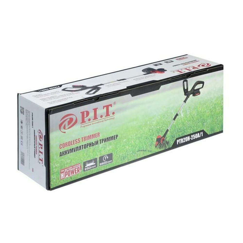 Аккумуляторный триммер P.I.T. PTR20H-250A/1 (20 В, ширина кошения 250 мм, леска 1,6 мм, 1 АКБ 2 А*ч, ЗУ)
