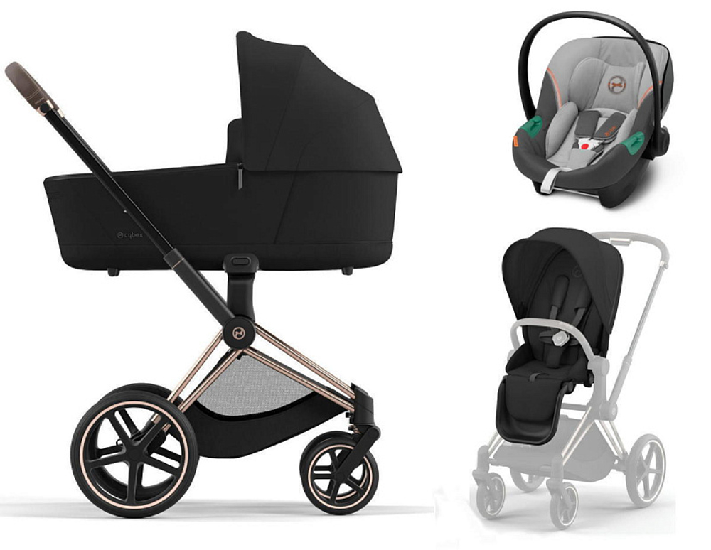 Коляска 3 в 1 Cybex Priam IV Rosegold complete и автокресло Aton S2 i-Size Lava Grey Sepia Black