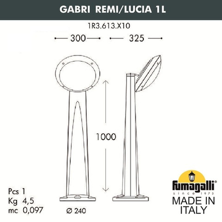 Садовый светильник-столбик наклонный FUMAGALLI GABRI REMI/LUCIA 1L 1R3.613.X10.AYE27