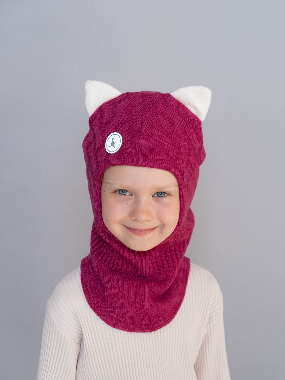 Шлем зимний вязаный (Малиновый) КИС