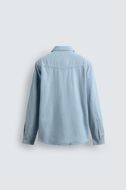 ZARA ДЖИНСОВАЯ РУБАШКА В КОВБОЙСКОМ СТИЛЕ, ГОЛУБОЙ