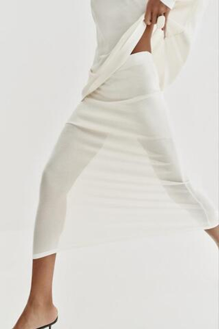 ZARA ЮБКА МИДИ ИЗ ТОНКОГО ТРИКОТАЖА, БЕЛЫЙ