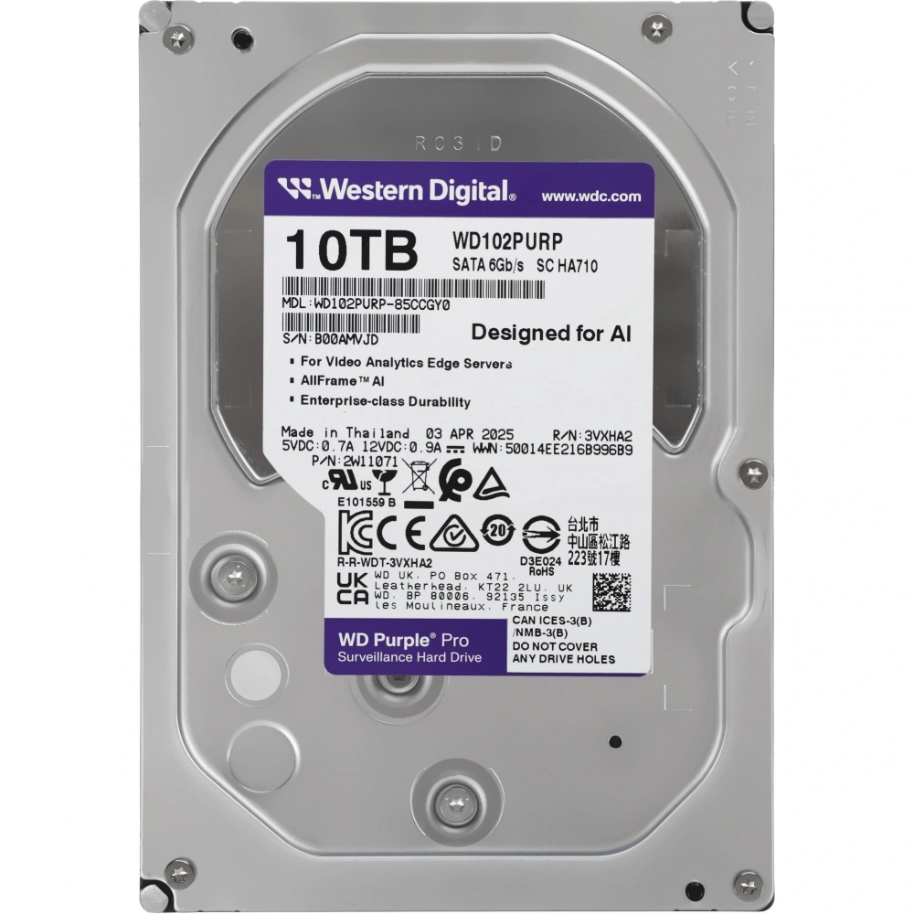 Жесткий диск WD SATA-III 10TB WD102PURP Surveillance Purple Pro