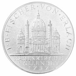 Монета 2 шиллинга 1937 год "200 лет церкви Святого Карла"