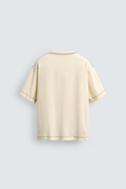 ZARA ФУТБОЛКА RELAXED FIT С ВЫШИТОЙ НАДПИСЬЮ, БЕЖЕВЫЙ