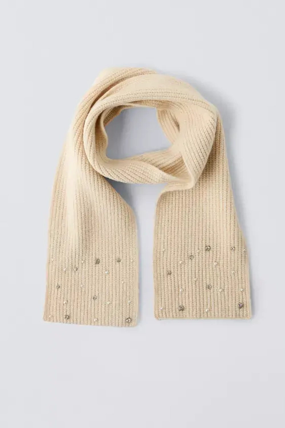 ZARA ТРИКОТАЖНЫЙ ШАРФ С БУСИНАМИ, ЭКРЮ