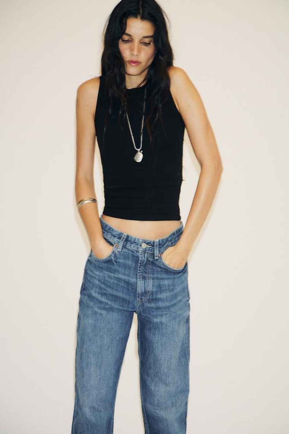 ZARA ДЖИНСЫ TRF WIDE-LEG С ВЫСОКОЙ ПОСАДКОЙ FULL LENGTH, СИНИЙ