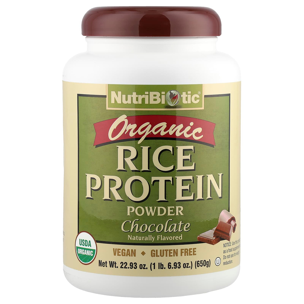 NutriBiotic, Органический необработанный рисовый белок, шоколад, 650 г (6,9 унц.)