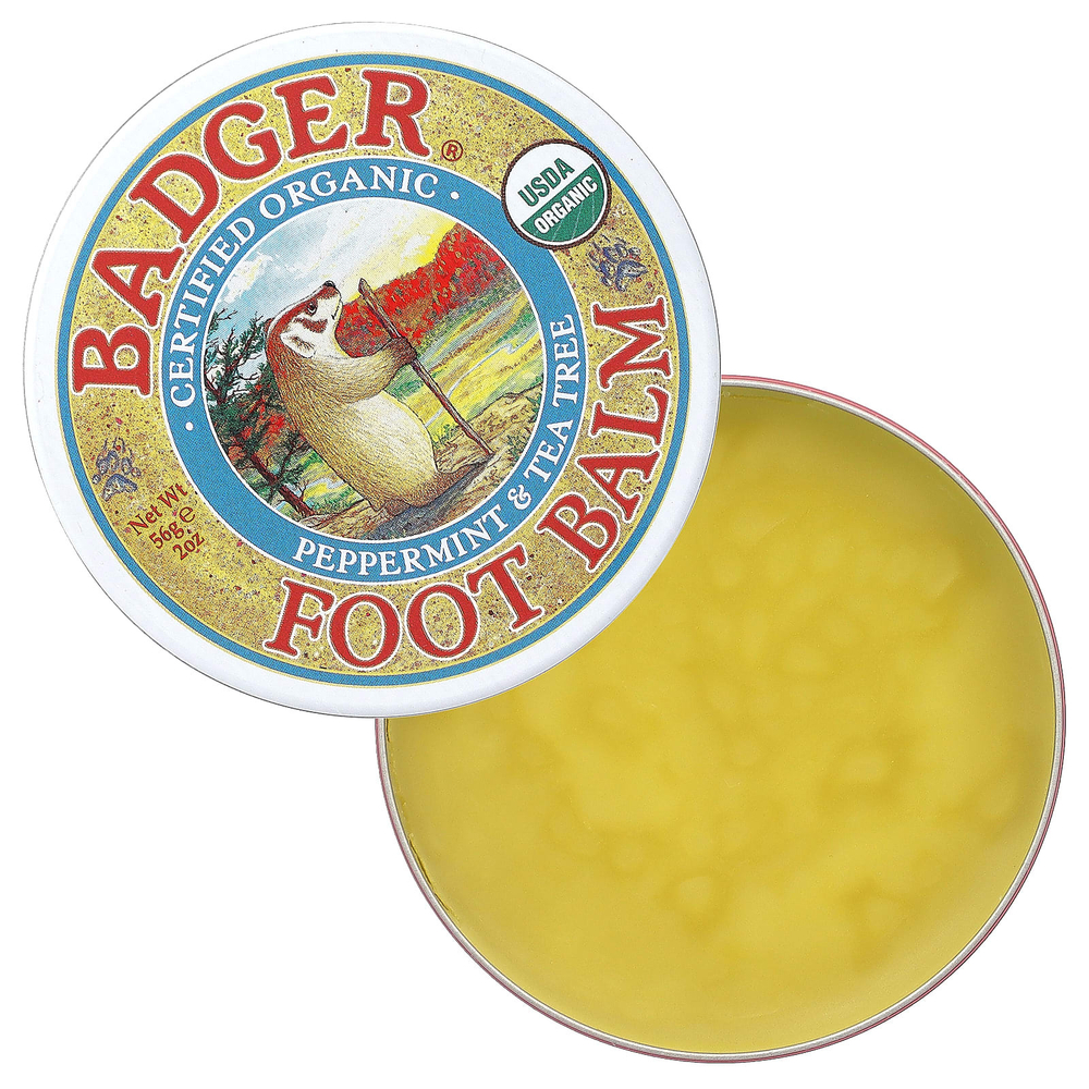 Badger, сертифицированный органический бальзам для ног, перечная мята и чайное дерево, 56 г (2 унции)
