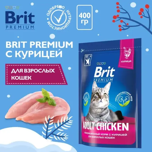 Сухой корм для кошек Brit Premium Cat 0,4кг Adult Chicken курица