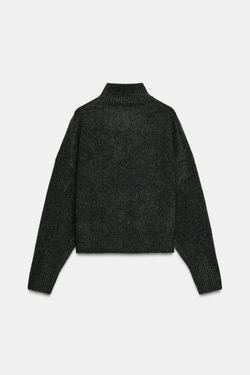 ZARA МЯГКИЙ ВЯЗАНЫЙ СВИТЕР С ВЫСОКИМ ВОРОТНИКОМ, ТЕМНО-СЕРЫЙ