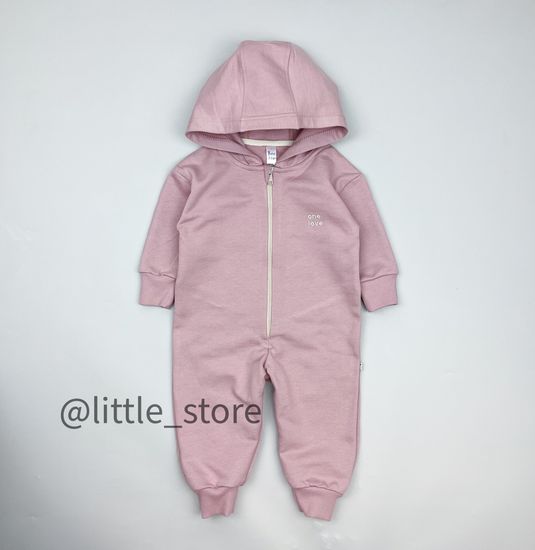 Комбинезон из футера с начесом "One Love" Пудра