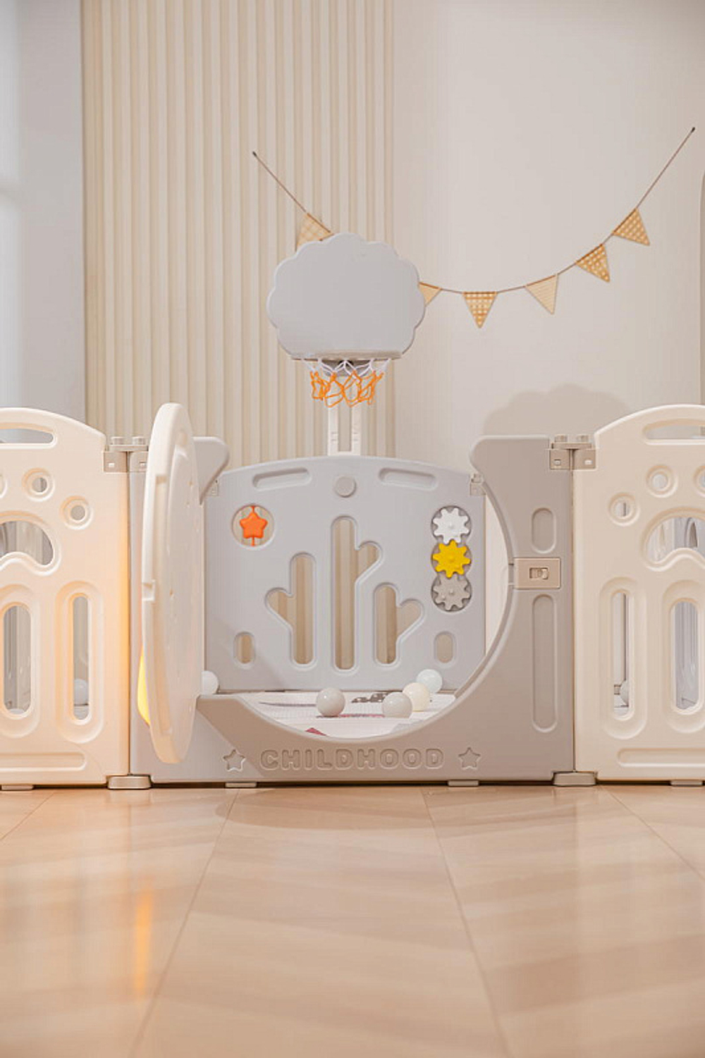 Манеж UNIX Kids DeLuxe Grey, 150x180 cм с игровыми аксессуарами