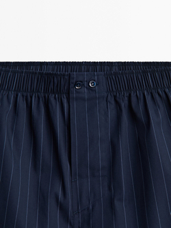 Massimo Dutti Темно-синие трусы-боксеры из поплина в полоску, темно-синий