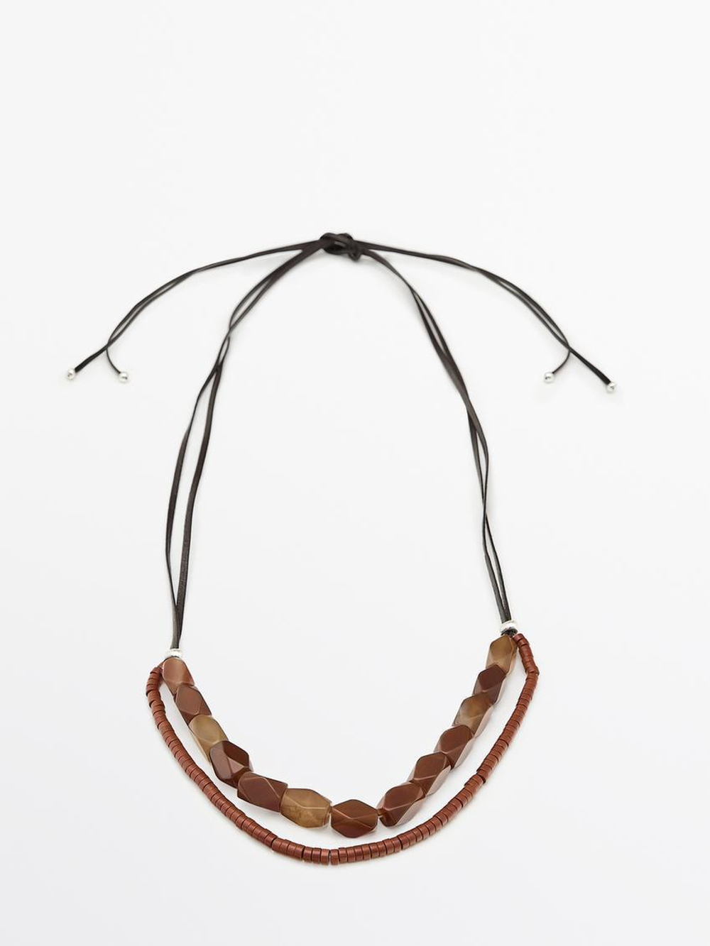 Massimo Dutti Ожерелье с двойным кожаным шнурком, гранатовый