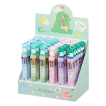 Ручка шариковая, автоматическая, 10в1, Basir, серия "Динозаврик", 10-ти цветная, с резиновой фигуркой, 36 шт