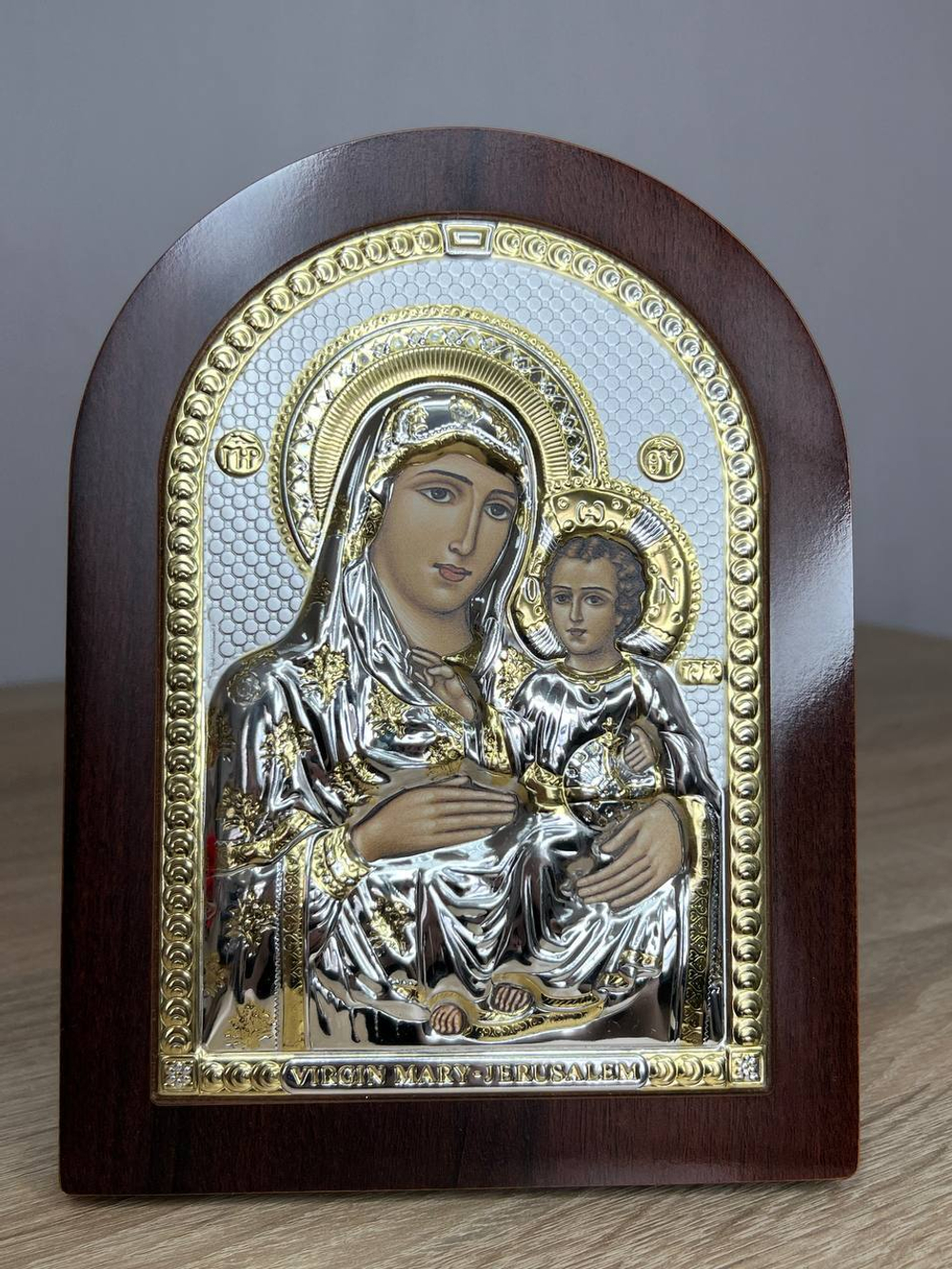 Иерусалимская БМ, икона арочная, красное дерево 150х200