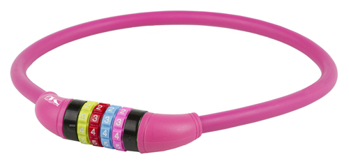 Замок вело кодовый (4 разряда, цветные символы) 12х650мм СИЛИКОНОВЫЙ РОЗОВЫЙ (60) M-WAVE