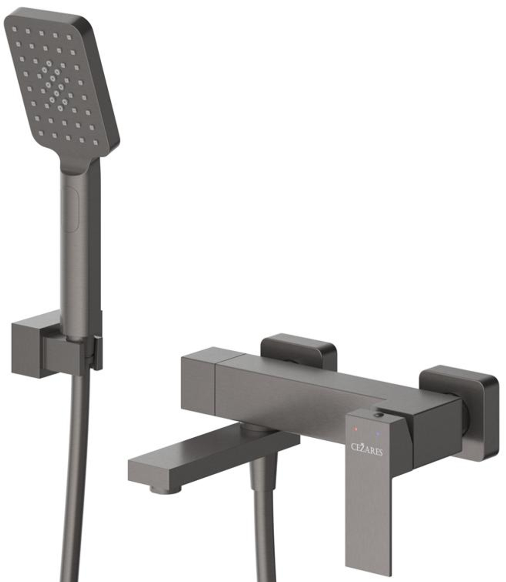 Смеситель CEZARES SLIDER-VD-GM для ванны и душа с поворотным изливом, с ручным душем, шлангом и держателем