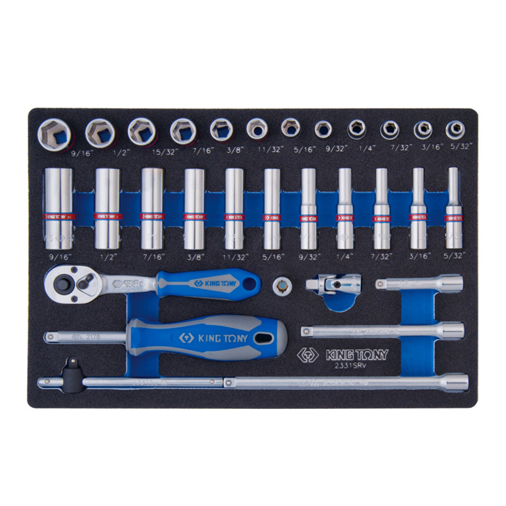 KING TONY (2331SRV) Набор торцевых головок с принадлежностями 1/4", 6-гранные, 5/32"-9/16", 31 предмет