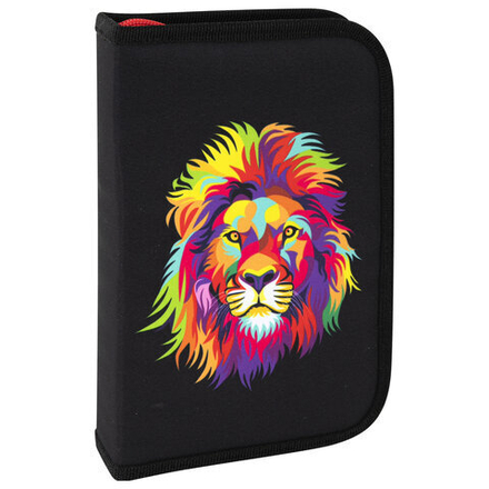 Пенал BRAUBERG с наполнением, 1 отделение, 1 откидная планка, 24 предмета, 21×14 см, «Colorful lion», 270725