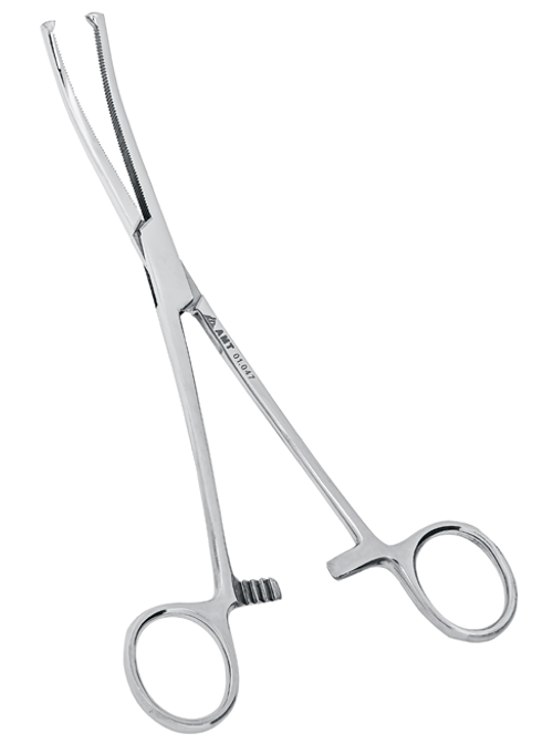 Зажим кровоостанавливающий 1х2 зубый зубчатый изогнутый №1 150 мм