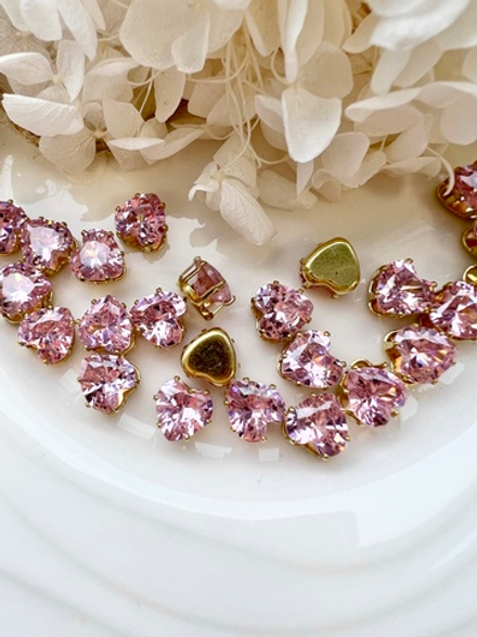 Фианит сердце 8*8 мм, Розовый (оправа золото)