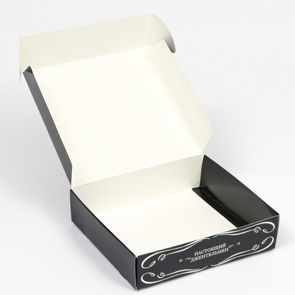 Коробка складная одиночная Прямоугольник "100% Мужик", 20*18*5 см, 1 шт.