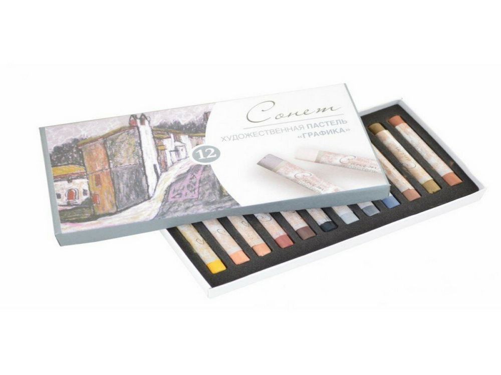 Пастель сухая художественная "Сонет" "Графика", 12 цветов, круглое сечение, 7141243