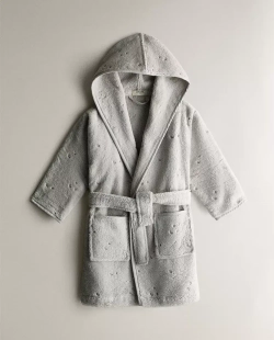 ZARA HOME ДЕТСКИЙ ХАЛАТ СО ЗВЕЗДАМИ И СЕРДЕЧКАМИ, СЕРЫЙ