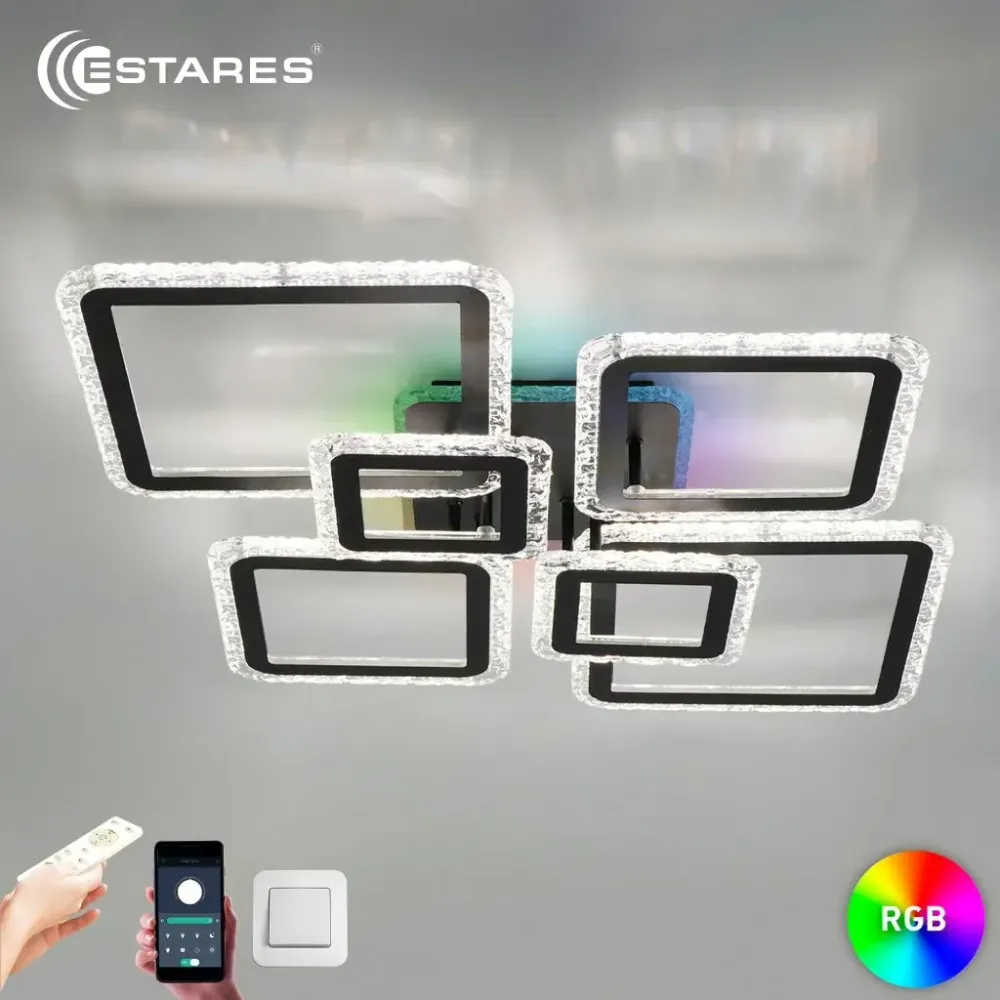 Управляемая светодиодная люстра OVAL ICE RGB 180W 7S-APP-960x750x110-BLACK/CLEAR-220-IP20
