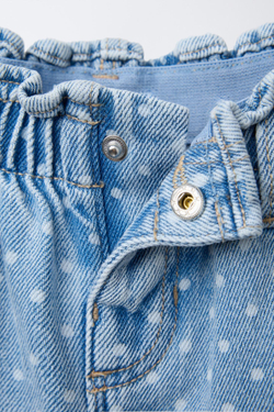 ZARA ДЖИНСЫ PAPERBAG В ГОРОШЕК, ВЫЦВЕТШИЙ СИНИЙ